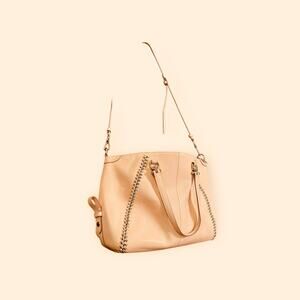 Coach Peach Purse With Gold Chain Accents 15.5” x 11” x 4”